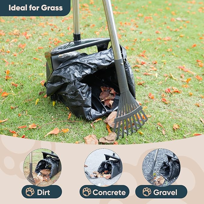Stainless Steel Dog Pooper Scooper, Rake and Spade, 20 Waste Bags & Hook - Image 3