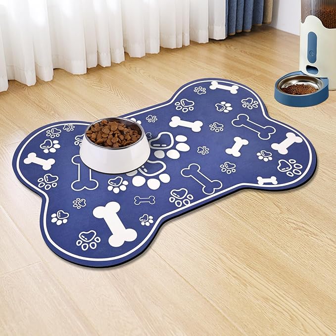 Dog Cat Mat for Food and Water, Rapid Absorbent Pet Feeding Mat, Bone Shaped by VoanosHome