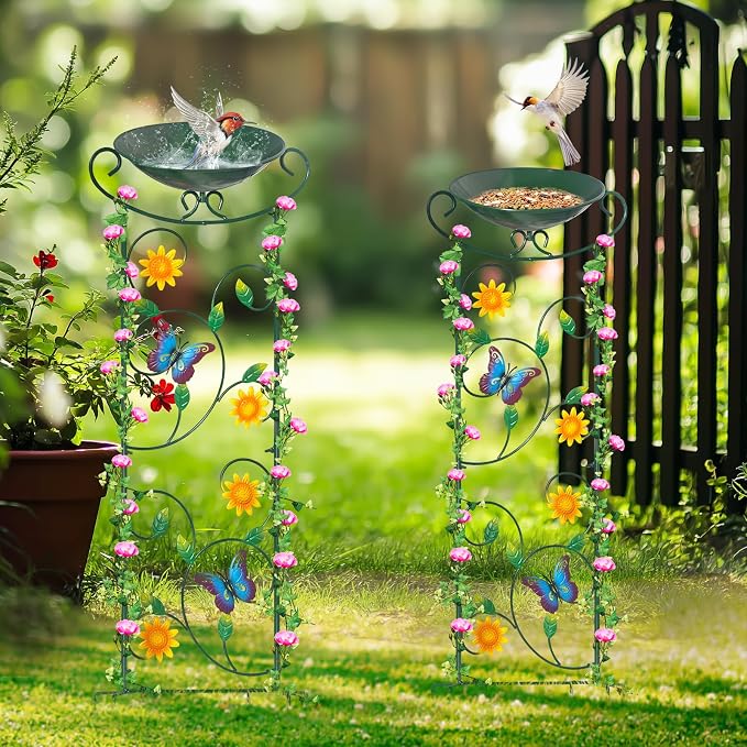 HONGLAND Metal Bird Bath with Trellis, Decorative Bird Feeder Station with - Image 4