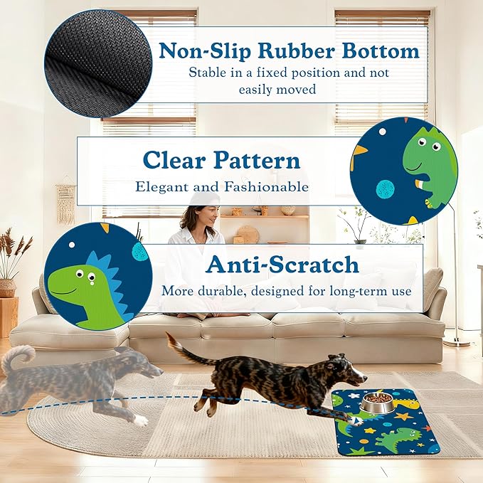 Cartoon Dino Pet Feeding Mat–Christmas Stocking Quick Dry Absorbent Dog Cat - Image 4