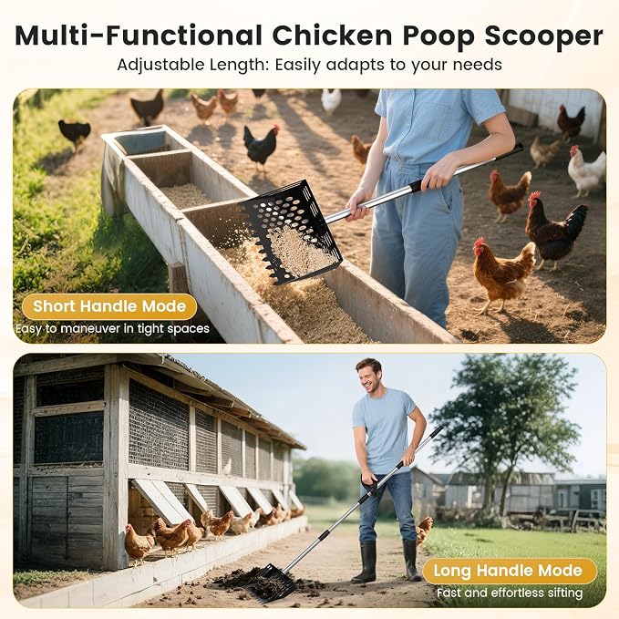 Chicken Poop Scooper and Rake, 2-in-1 Metal Sand Sifting Shovel - Image 4
