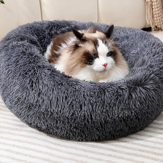 Super Soft Donut Cat Bed and Dog Bed Round Plush Pet Cushion Fluffy Rabbit Cave - Image 3