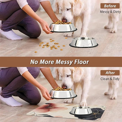 Pink Floral Pet Feeding Mat, Boho Flower Absorbent Quick-Dry Cat Dog Food and - Image 5