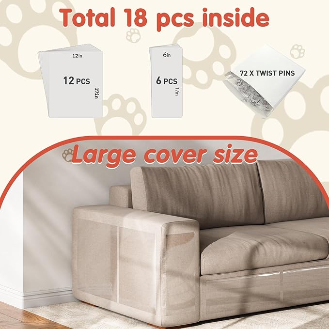 18 PCS Large Cat Scratch Furniture Protector, Transparent Couch Protector from - Image 3