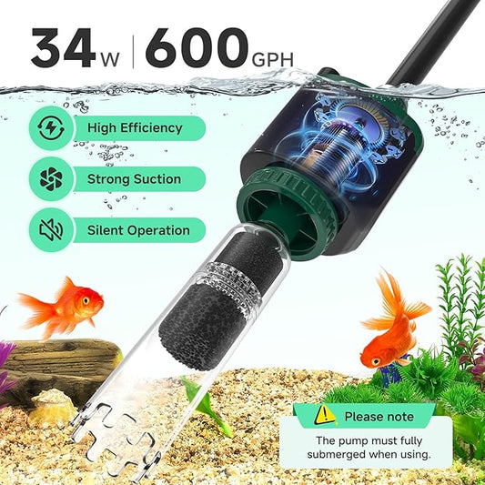 AQQA Fish Tank Cleaner, 34W 600GPH DC Gravel Vacuum - Image 2