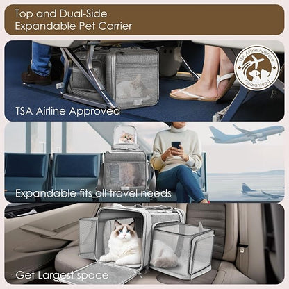 Top and 2 Sides Expandable Pet Carrier 17x11x9.5, TSA Airline Approved Small - Image 2