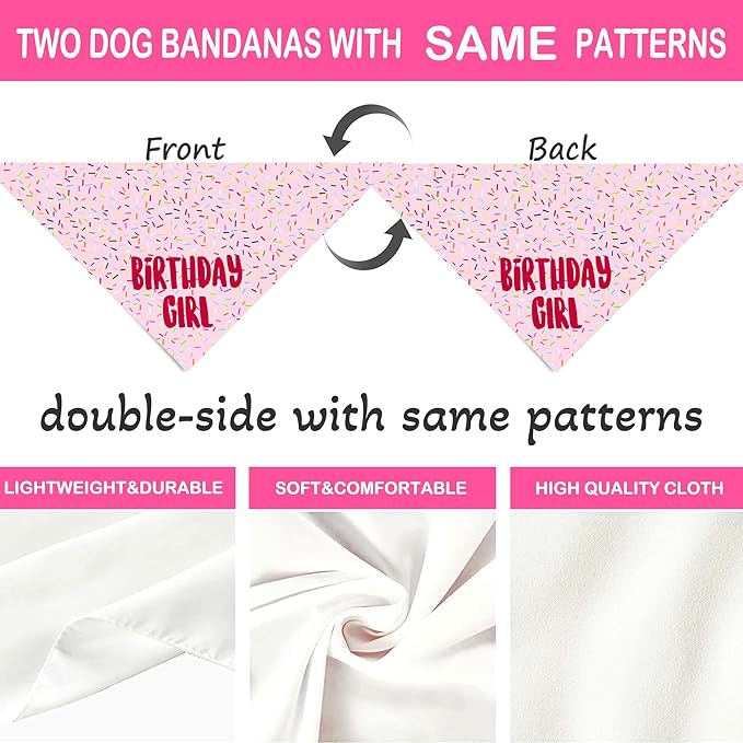 Birthday Girl Dog Bandanas 1 Pack, HBD Pet Scarves - Image 4