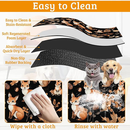Cute Squirrel Dog Cat Food Mat, Bird Fox Absorbent Waterproof Placemat - Image 5