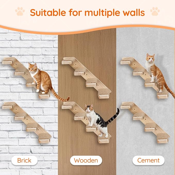 HOOBRO Cat Wall Shelves Set of 2, Wood Wall Mounted 4-Level Cat Wall Steps - Image 3