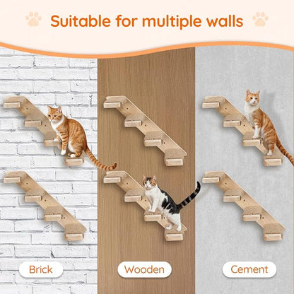 HOOBRO Cat Wall Shelves Set of 2, Wood Wall Mounted 4-Level Cat Wall Steps - Image 3