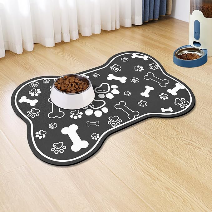 Dog Cat Food Mat, Rapid Absorbent Pet Feeding Mat, Bone Shaped Dog Placemat by VoanosHome