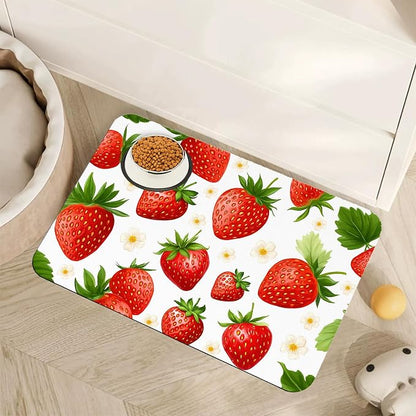 Cute Strawberry Flower Dog Cat Food Mat, Absorbent Pet Feeding Mat by Unknown