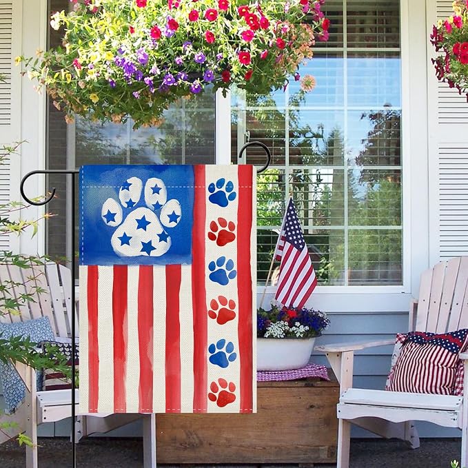 Dyrenson 4th of July Dog Cat Paw Prints Decorative Garden Flag, Patriotic - Image 5