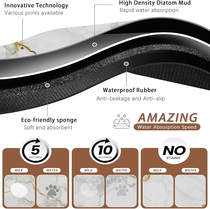 Marble Dog Food Mat for Floors, Cat Dog Bowl Mats for Food and Water, Non-Slip - Image 3