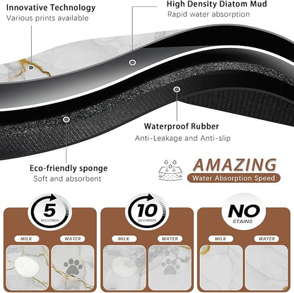 Marble Dog Food Mat for Floors, Cat Dog Bowl Mats for Food and Water, Non-Slip - Image 3