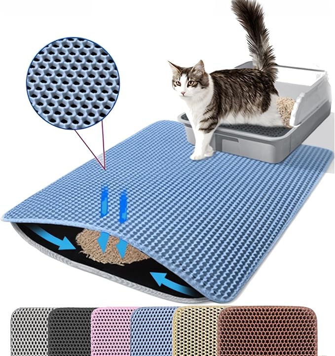 Extra Large Cat Litter Mat, 30x22 Inches Honeycomb Double Layer Cat Litter by Petinstinct