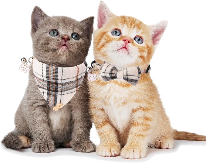 ADOGGYGO Plaid Cat Collar with Bow Bandana - Image 2