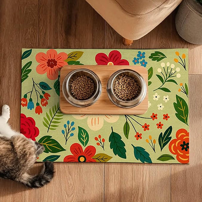 Non Slip Pet Feeding Mat with Floral Design - Image 5