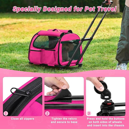 Large Pet Carrier with Wheels, Foldable Rolling Dog Carrier with Big Pocket - Image 4