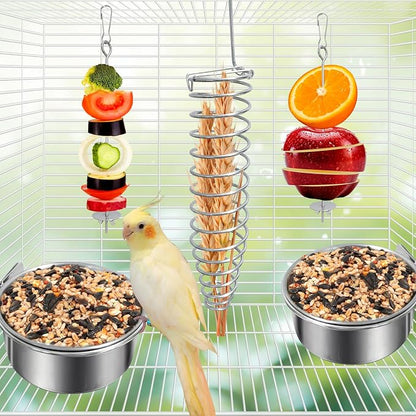 5Pcs Bird Cage Food Bowl Set, Stainless Steel Millet Holder - Image 3