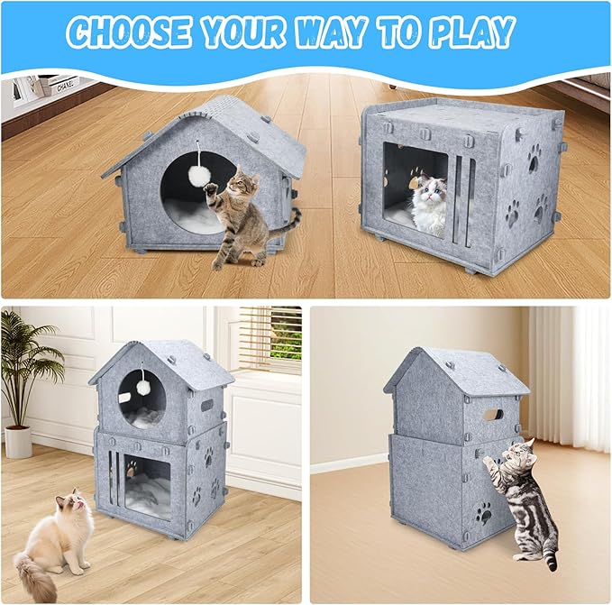 2-Storey Detachable Cat House for Indoor Cats Bed, Covered Beds & Furniture - Image 7