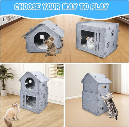 2-Storey Detachable Cat House for Indoor Cats Bed, Covered Beds & Furniture - Image 7