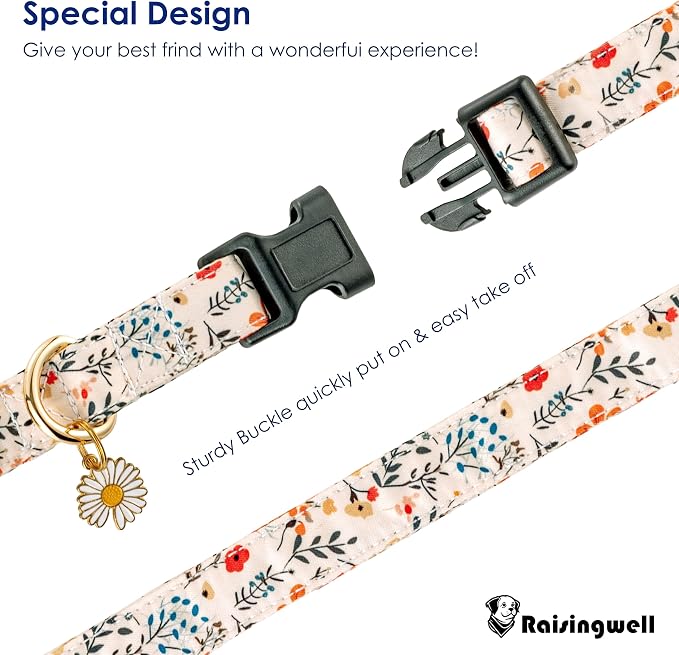 Cute Dog Collar Beige Flower Pattern - Image 2