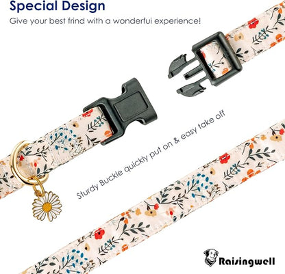 Cute Dog Collar Beige Flower Pattern - Image 2