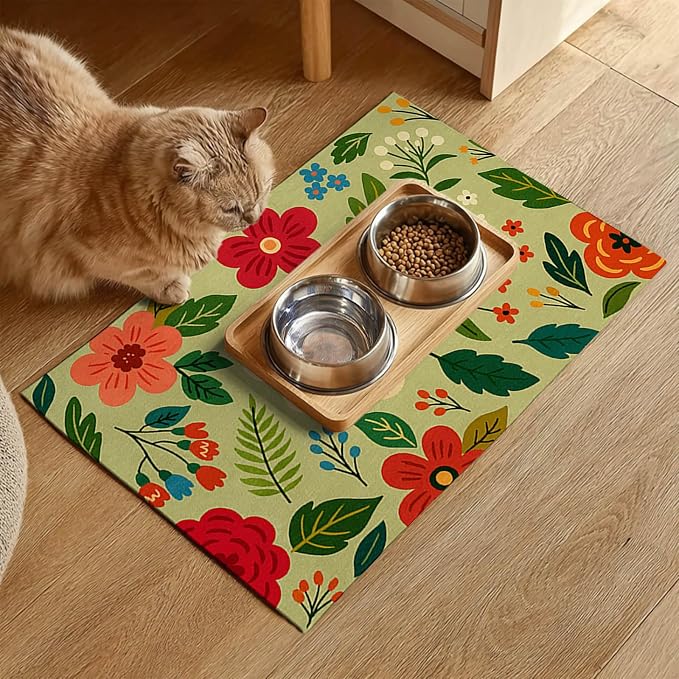 Non Slip Pet Feeding Mat with Floral Design - Image 2