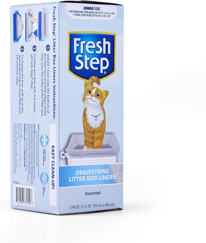 Fresh Step Jumbo Drawstring Cat Litter Box Liners, Unscented Heavy Duty Kitty - Image 3