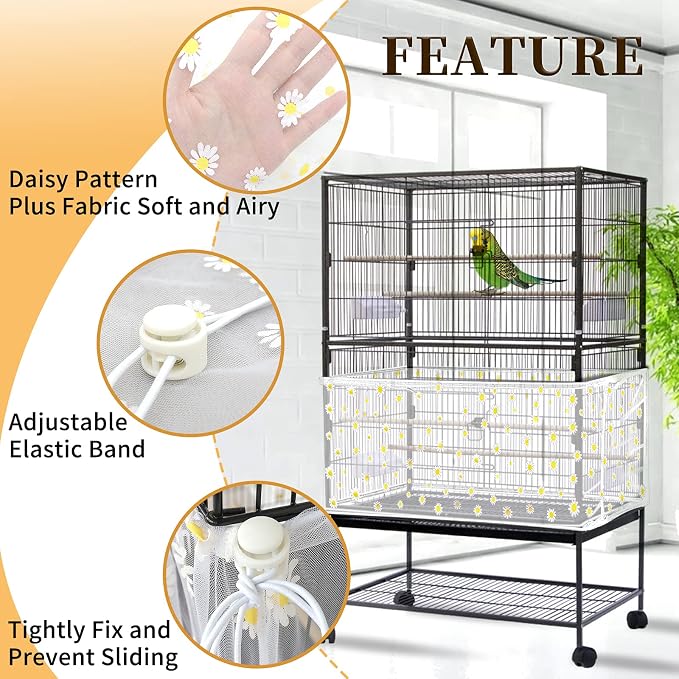 Daoeny Large Bird Cage Cover, Bird Cage Seed Catcher, Adjustable Soft Nylon - Image 4