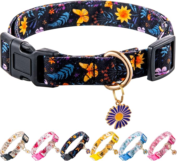 Cotton Dog Collar Purple Flower Pattern by Raisingwell