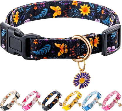 Cotton Dog Collar Purple Flower Pattern by Raisingwell