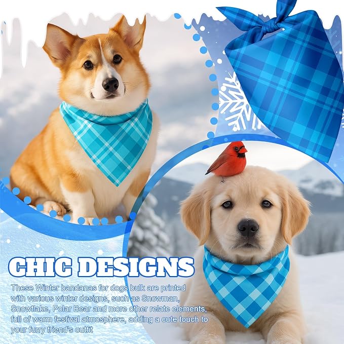 Abbylike 50 Pcs Plaid Dog Bandanas Bulk Blue Checkered Bandanas - Image 2