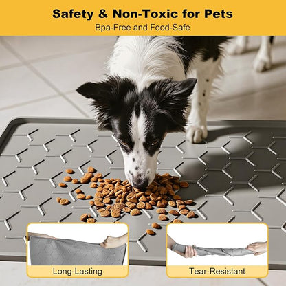 Pieviev 34''x22'' Dog Cat Food Bowl Mat, Silicone Waterproof Food Grade Pet - Image 3