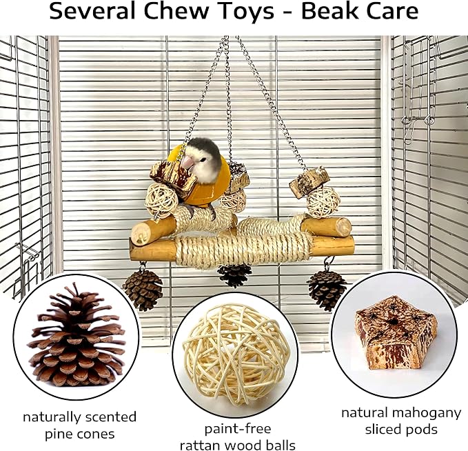 Bird Swing for Cage with Chew Toys, 3 Sisal-Wrapped Parrot Perches & Stable - Image 4