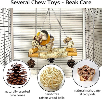 Bird Swing for Cage with Chew Toys, 3 Sisal-Wrapped Parrot Perches & Stable - Image 4