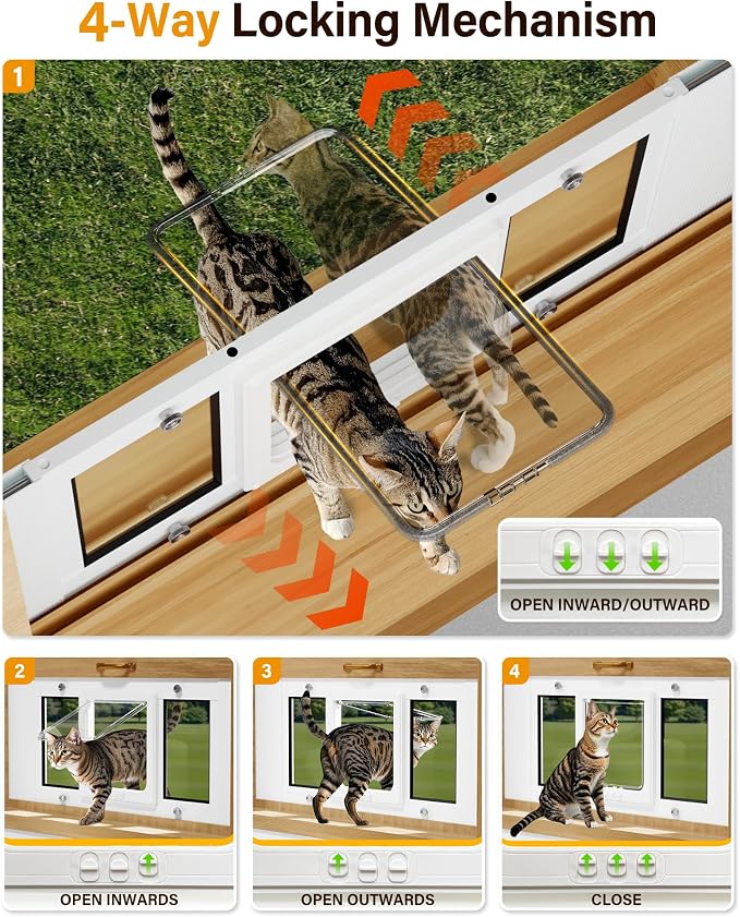 Cat Door for Window Weatherproof: Aluminum Frame Flap Pet Door Quick Fit Window - Image 2