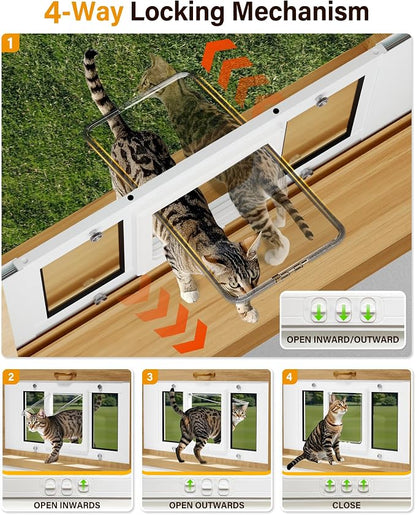 Cat Door for Window Weatherproof: Aluminum Frame Flap Pet Door Quick Fit Window - Image 2