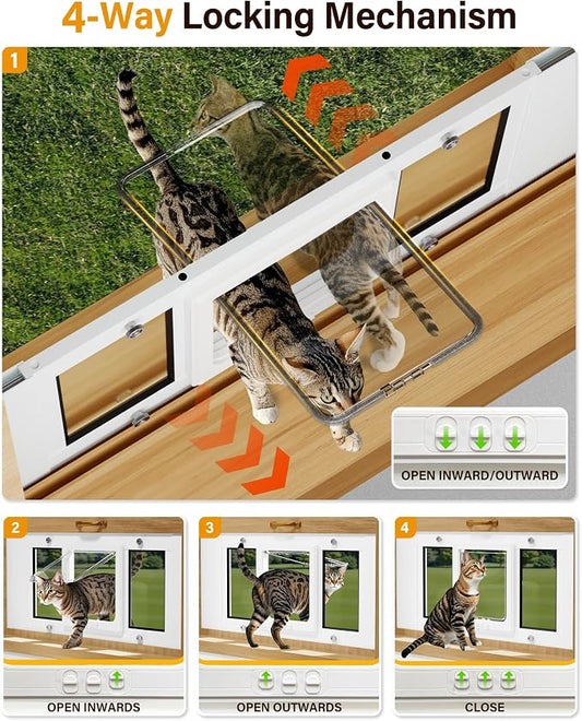 Cat Door for Window Weatherproof: Aluminum Frame Flap Pet Door Quick Fit Window - Image 2