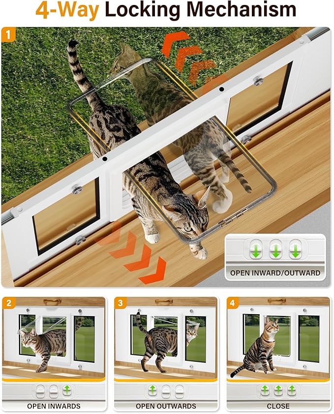 Cat Door for Window Weatherproof: Aluminum Frame Flap Pet Door Fit Window Insert - Image 2