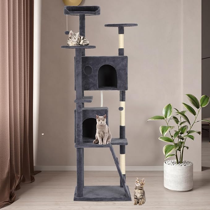 BestPet | 81" Cat Tree Tower | Dark Gray | Sturdy, Hanging Cat Toys, - Image 2