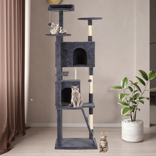 BestPet | 81" Cat Tree Tower | Dark Gray | Sturdy, Hanging Cat Toys, - Image 2