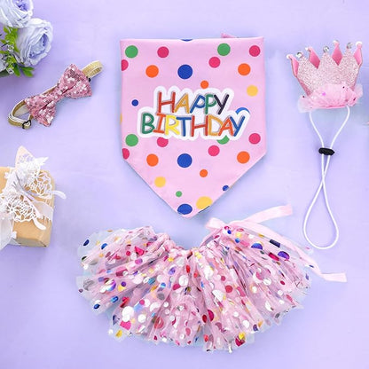 hoyuwak Dog Birthday Party Supplies Girl Dog Birthday Bandana Tutu Set Cute Hat - Image 5
