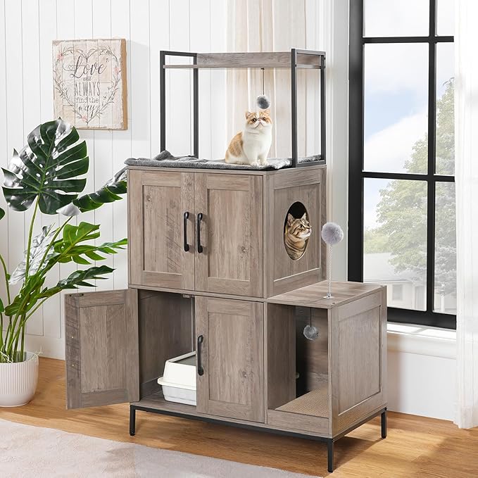HOOBRO Cat Litter Box Enclosure Furniture, 2 in 1 Hidden Litter Box Furniture - Image 2