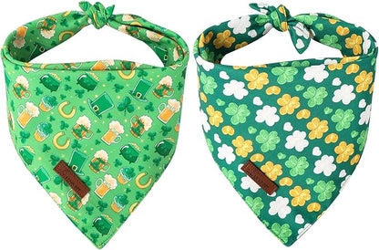 ARING PET St Patrick's Dog Bandana 2 Pack-Cute Green Clovers Dog Bandanas by ARINGPET