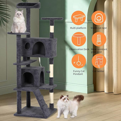 BestPet | 62" Cat Tree Tower | Dark Gray | Sturdy, Hanging Cat Toys, - Image 5