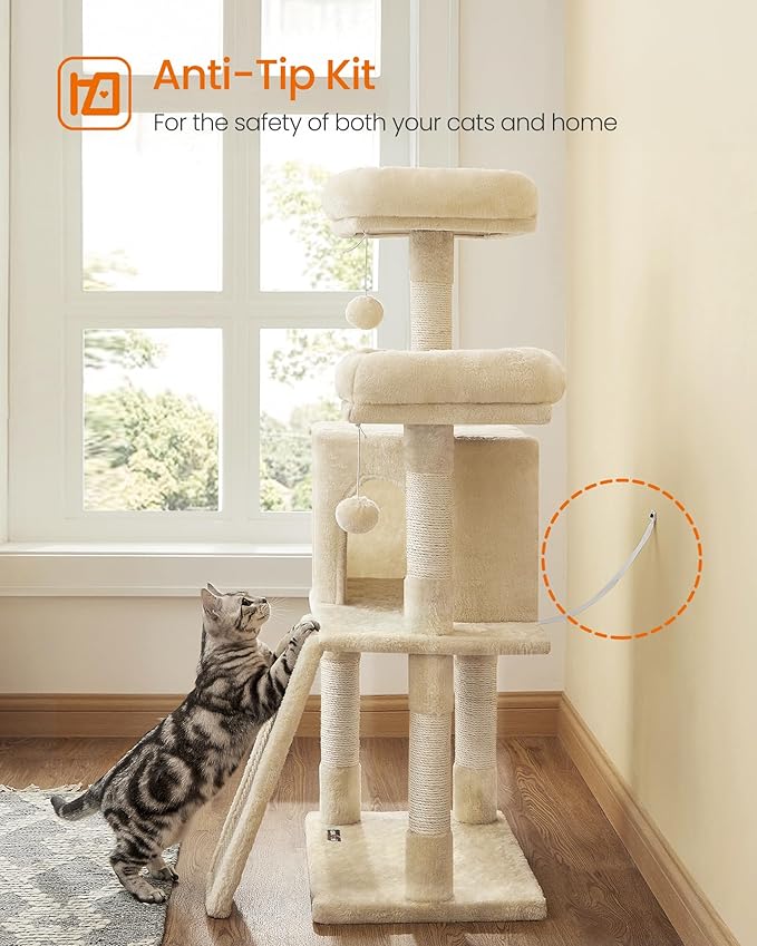 Feandrea Cat Tree, 45.3-Inch Cat Tower, Plush Condo - Image 6