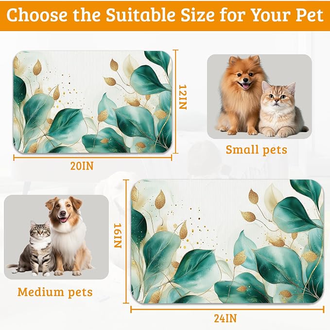 Green Plam Dog Cat Food Mat, Tropical Leaves Absorbent Waterproof Placemat - Image 6