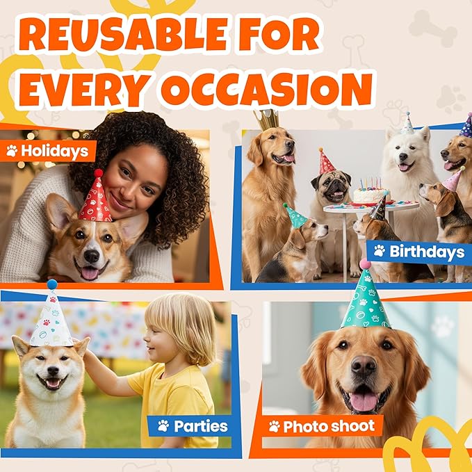 Dog Birthday Party Hat Set, Reusable & Adorable Kitty/Doggy Birthday - Image 4